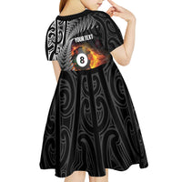 Personalised New Zealand Billiards Kid Short Sleeve Dress Maori Fern On Fire 8 Ball - Polynesian Pride