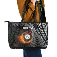 Personalised New Zealand Billiards Leather Tote Bag Maori Fern On Fire 8 Ball LT14 - Polynesian Pride