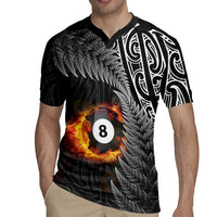 Personalised New Zealand Billiards Rugby Jersey Maori Fern On Fire 8 Ball - Polynesian Pride