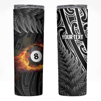 Personalised New Zealand Billiards Skinny Tumbler Maori Fern On Fire 8 Ball LT14 Black - Polynesian Pride