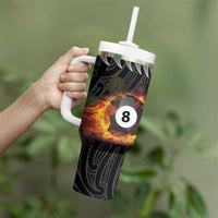 Personalised New Zealand Billiards Tumbler With Handle Maori Fern On Fire 8 Ball LT14 - Polynesian Pride