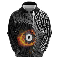 Personalised New Zealand Billiards Zip Hoodie Maori Fern On Fire 8 Ball - Polynesian Pride
