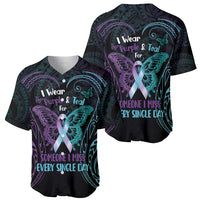 Suicide Awareness Memorial Baseball Jersey I Wear Purple and Teal For Someone I Miss - Polynesian Pride