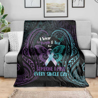 Suicide Awareness Memorial Blanket I Wear Purple and Teal For Someone I Miss - Polynesian Pride
