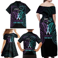 Suicide Awareness Memorial Family Matching Off Shoulder Maxi Dress and Hawaiian Shirt I Wear Purple and Teal For Someone I Miss - Polynesian Pride