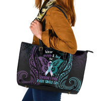 Suicide Awareness Memorial Leather Tote Bag I Wear Purple and Teal For Someone I Miss - Polynesian Pride