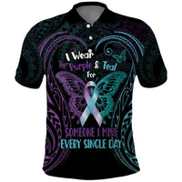 Suicide Awareness Memorial Polo Shirt I Wear Purple and Teal For Someone I Miss - Polynesian Pride