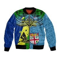 Custom Malampa Fiji Day Bomber Jacket Together We Grow Proud Polynesian Tapa Artsy LT14 Unisex Blue - Polynesian Pride