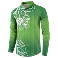 Polynesia Depression Awareness Button Sweatshirt Sunflower Green Ribbons Polynesian Tattoo