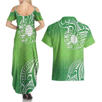 Polynesia Depression Awareness Couples Matching Summer Maxi Dress and Hawaiian Shirt Sunflower Green Ribbons Polynesian Tattoo