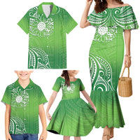 Polynesia Depression Awareness Family Matching Mermaid Dress and Hawaiian Shirt Sunflower Green Ribbons Polynesian Tattoo