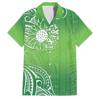 Polynesia Depression Awareness Family Matching Short Sleeve Bodycon Dress and Hawaiian Shirt Sunflower Green Ribbons Polynesian Tattoo