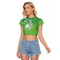 Polynesia Depression Awareness Raglan Cropped T Shirt Sunflower Green Ribbons Polynesian Tattoo