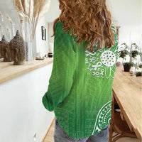 Polynesia Depression Awareness Women Casual Shirt Sunflower Green Ribbons Polynesian Tattoo