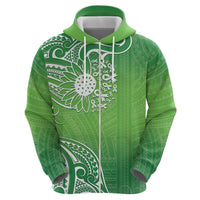 Polynesia Depression Awareness Zip Hoodie Sunflower Green Ribbons Polynesian Tattoo