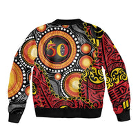 Celebrating 50 Years Papua New Guinea Bomber Jacket Aboriginal Mix Papuan Pattern - Polynesian Pride