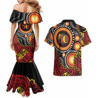 Celebrating 50 Years Papua New Guinea Couples Matching Mermaid Dress and Hawaiian Shirt Aboriginal Mix Papuan Pattern - Polynesian Pride