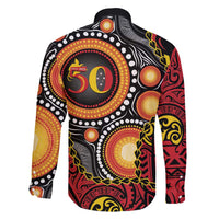 Celebrating 50 Years Papua New Guinea Family Matching Off Shoulder Maxi Dress and Hawaiian Shirt Aboriginal Mix Papuan Pattern - Polynesian Pride