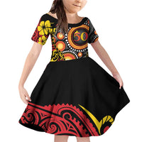 Celebrating 50 Years Papua New Guinea Family Matching Off Shoulder Short Dress and Hawaiian Shirt Aboriginal Mix Papuan Pattern - Polynesian Pride