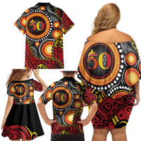 Celebrating 50 Years Papua New Guinea Family Matching Off Shoulder Short Dress and Hawaiian Shirt Aboriginal Mix Papuan Pattern - Polynesian Pride