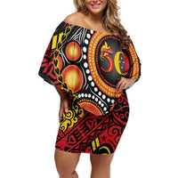 Celebrating 50 Years Papua New Guinea Family Matching Off Shoulder Short Dress and Hawaiian Shirt Aboriginal Mix Papuan Pattern - Polynesian Pride
