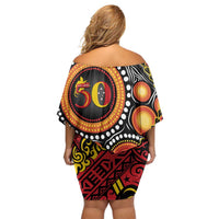 Celebrating 50 Years Papua New Guinea Family Matching Off Shoulder Short Dress and Hawaiian Shirt Aboriginal Mix Papuan Pattern - Polynesian Pride