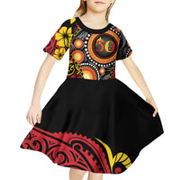 Celebrating 50 Years Papua New Guinea Kid Short Sleeve Dress Aboriginal Mix Papuan Pattern - Polynesian Pride