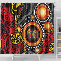 Celebrating 50 Years Papua New Guinea Shower Curtain Aboriginal Mix Papuan Pattern - Polynesian Pride