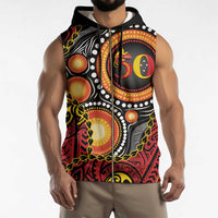 Celebrating 50 Years Papua New Guinea Sleeveless Zip Hoodie Aboriginal Mix Papuan Pattern - Polynesian Pride
