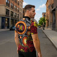 Celebrating 50 Years Papua New Guinea Zipper Polo Shirt Aboriginal Mix Papuan Pattern - Polynesian Pride