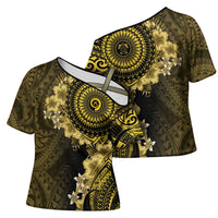 Vanuatu Cross Shoulder Shirt Hibisus Polynesian Pattern Gold - Polynesian Pride