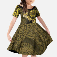 Vanuatu Family Matching Off Shoulder Maxi Dress and Hawaiian Shirt Hibisus Polynesian Pattern Gold - Polynesian Pride