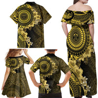 Vanuatu Family Matching Off Shoulder Maxi Dress and Hawaiian Shirt Hibisus Polynesian Pattern Gold - Polynesian Pride