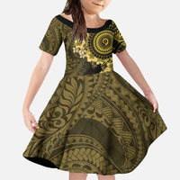 Vanuatu Family Matching Summer Maxi Dress and Hawaiian Shirt Hibisus Polynesian Pattern Gold - Polynesian Pride