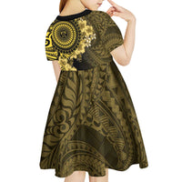 Vanuatu Kid Short Sleeve Dress Hibisus Polynesian Pattern Gold - Polynesian Pride