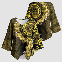 Vanuatu Kimono Sleeve Blouse Hibisus Polynesian Pattern Gold - Polynesian Pride