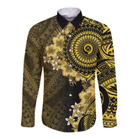 Vanuatu Long Sleeve Button Shirt Hibisus Polynesian Pattern Gold - Polynesian Pride