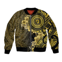 Vanuatu Sleeve Zip Bomber Jacket Hibisus Polynesian Pattern Gold - Polynesian Pride