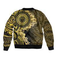 Vanuatu Sleeve Zip Bomber Jacket Hibisus Polynesian Pattern Gold - Polynesian Pride