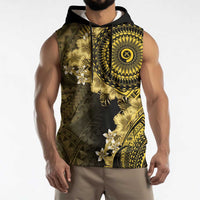 Vanuatu Sleeveless Hoodie Hibisus Polynesian Pattern Gold - Polynesian Pride