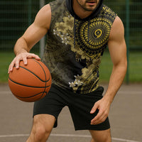 Vanuatu Sleeveless Hoodie Hibisus Polynesian Pattern Gold - Polynesian Pride