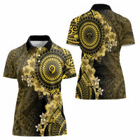 Vanuatu Women Polo Shirt Hibisus Polynesian Pattern Gold - Polynesian Pride
