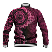 Vanuatu Baseball Jacket Hibisus Polynesian Pattern Pink - Polynesian Pride