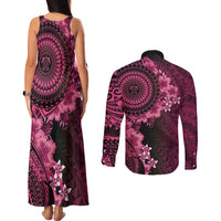 Vanuatu Couples Matching Tank Maxi Dress and Long Sleeve Button Shirt Hibisus Polynesian Pattern Pink - Polynesian Pride