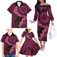 Vanuatu Family Matching Off The Shoulder Long Sleeve Dress and Hawaiian Shirt Hibisus Polynesian Pattern Pink - Polynesian Pride