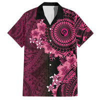 Vanuatu Family Matching Off Shoulder Short Dress and Hawaiian Shirt Hibisus Polynesian Pattern Pink - Polynesian Pride