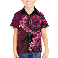Vanuatu Family Matching Off Shoulder Short Dress and Hawaiian Shirt Hibisus Polynesian Pattern Pink - Polynesian Pride