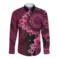 Vanuatu Long Sleeve Button Shirt Hibisus Polynesian Pattern Pink - Polynesian Pride