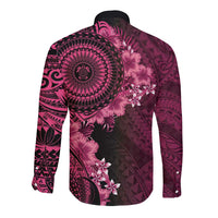 Vanuatu Long Sleeve Button Shirt Hibisus Polynesian Pattern Pink - Polynesian Pride