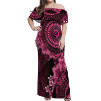 Vanuatu Off Shoulder Maxi Dress Hibisus Polynesian Pattern Pink - Polynesian Pride